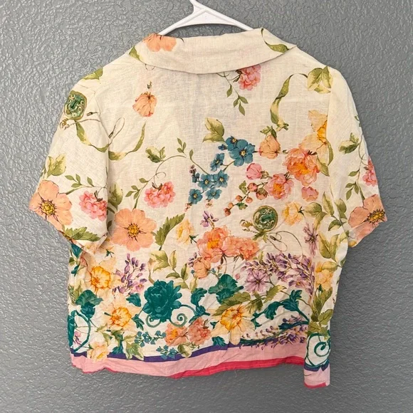 Rachel Zoe whimsical aftermarket cropped linen Floral Blouse - Picture 4 of 8